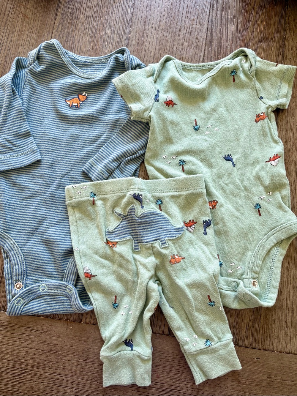 Carter’s Green & Blue Dino One-Piece and Pants 3 Piece Set - 3m